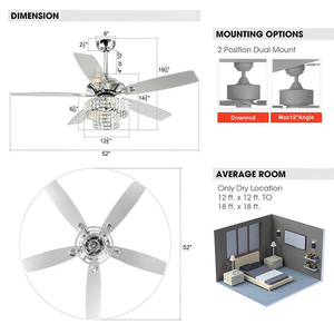 豪华水晶吊扇带灯家居装饰110v 220v风扇吊灯遥控悬挂水晶照明 - Product Image 5