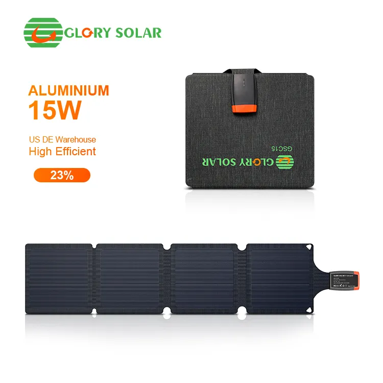 Glory Solar Factory Venta directa 15W USB panel solar plegable cargador de teléfono móvil portátil panel solar plegable para acampar