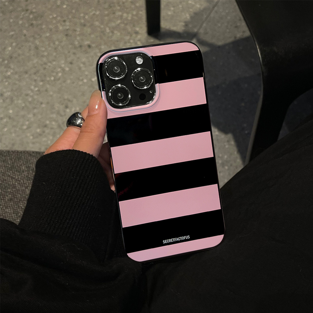 Glossy black with pink stripes