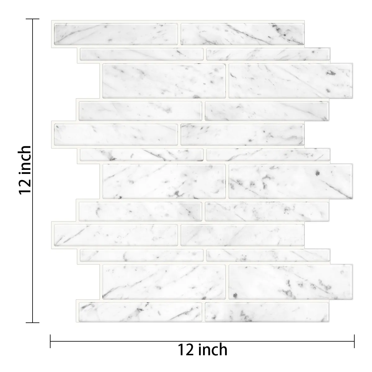 현대적인 디자인 흰색 대리석 벽 스티커 12*12 인치 자체 접착 DIY 비닐 타일 가정용 3D 주방 Backsplash