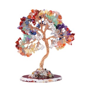 Lüks 7 çakra akuamarin doğal akik tabanı üzerinde şifa taşları kristal ağacı Bonsai gül kuvars Feng Shui hayat ağacı için şans - Product Image 5