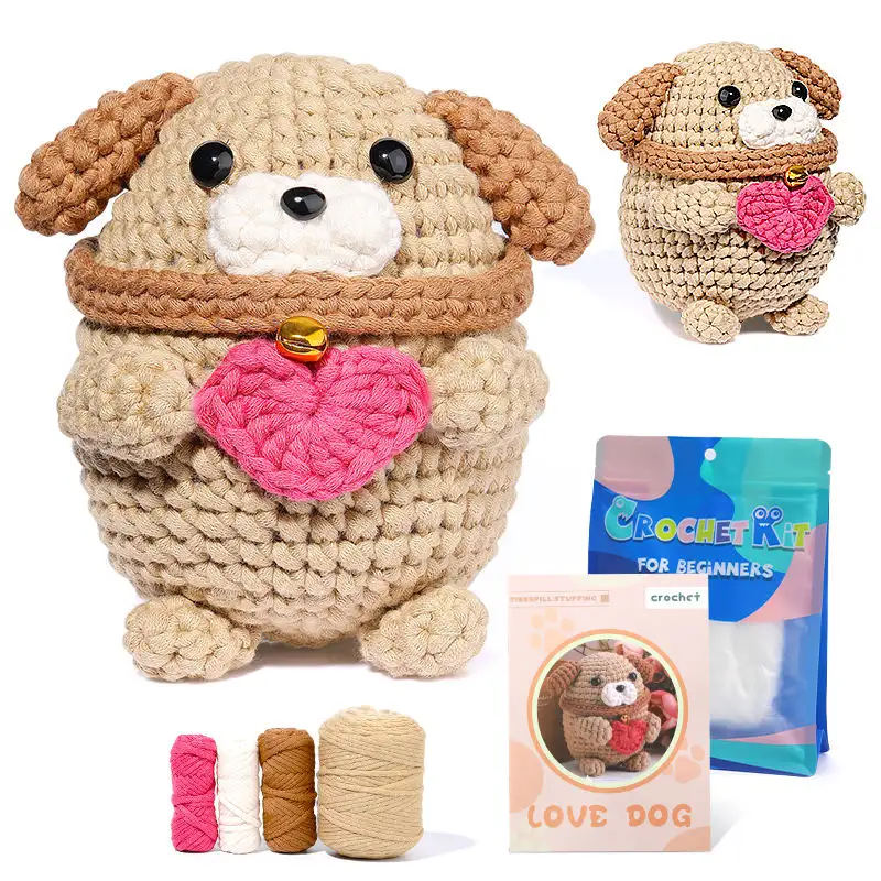 Kit de ganchillo de hilo de regalo de perro de amor lindo para principiantes tejer a mano chica decoración del hogar Paquete de Material de bricolaje en inglés