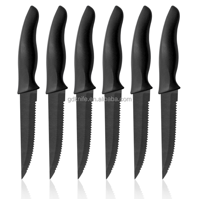 Kitchen Cutlery Dinner Knife black titanium blade stainless steel Blade Steak Knife set with PP handle