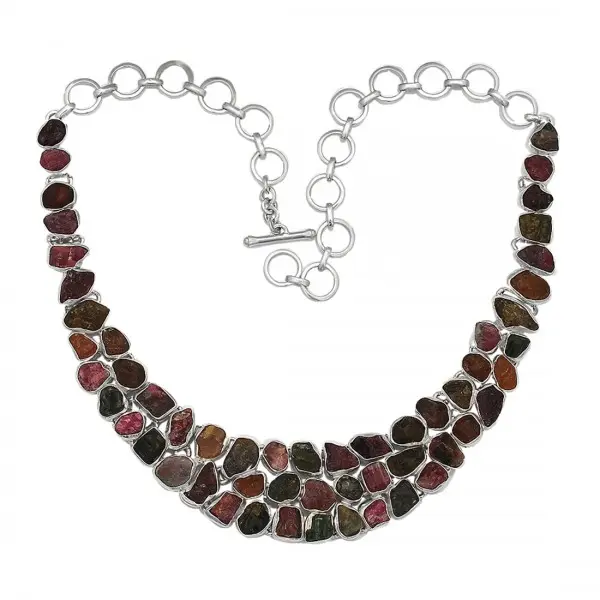 Vente chaude Tourmaline Rugueux Naturel Gemme 925 Collier En Argent Sterling À La Main Fine Jewelry 16-18 "Collier De Fiançailles