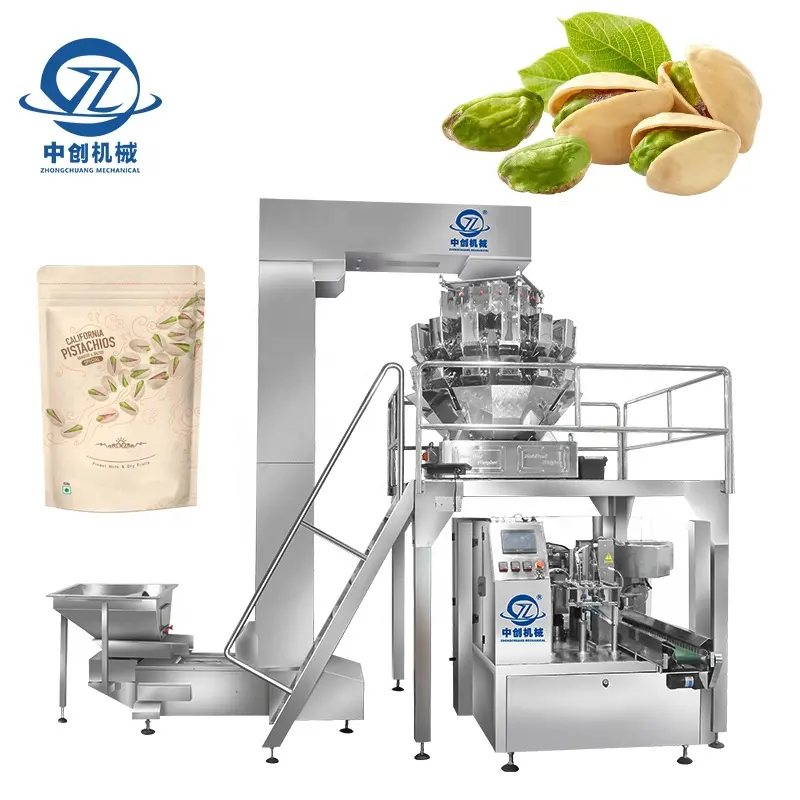 Mehrkopf-Wiege-Rotations verpackung Cashew-Pistazien-Erdnüsse Trocken frucht Vorgefertigter Beutel Standup-Reißverschlussbeutel-Füll versiegelung maschine