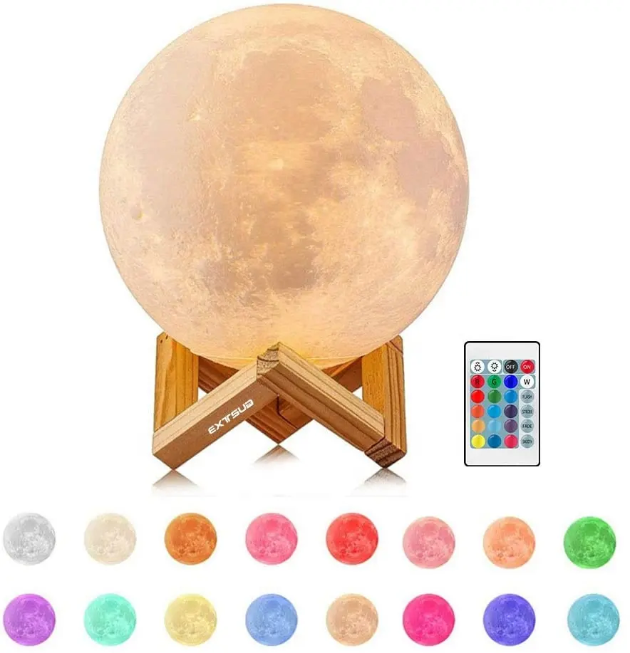 15Cm Tafel Maan Lampen Lunar Nachtlampje Afstandsbediening Dimbare Helderheid 16 Kleuren 4 Licht Conversie Modi Usb Houten houder