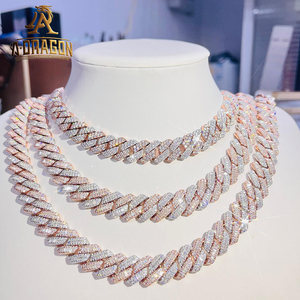 20mm Sterling Silver <strong>22K</strong> Gold Plated Moissanite Diamond Man Necklace Cuban <strong>Chain</strong> for Men - Product Image 5