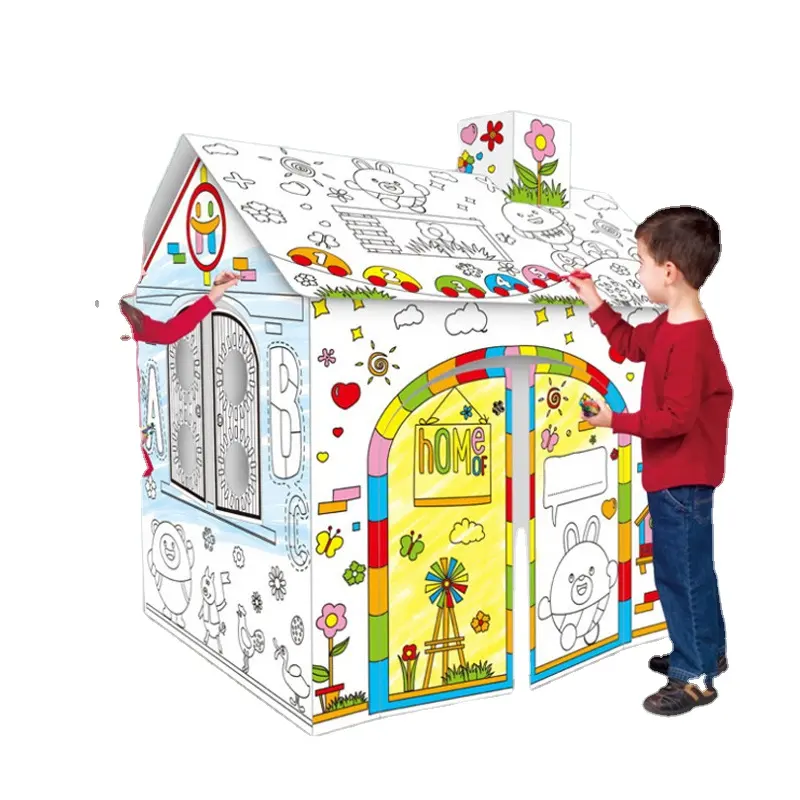 Jouet éducatif en gros enfants bricolage carton dessin maison jouet noël 3D maison Puzzle carton jouets éducatifs cadeaux