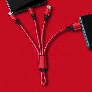 ショートナイロン編組キーチェーン3 in 1データケーブルマイクロUSBタイプC iPhone用Huawei Android用高速充電パワーバンクデータコード - Product Image 3