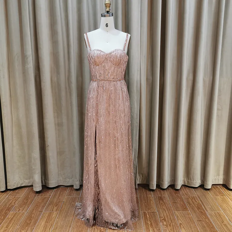 High Quality Sleeveless Sequin Long Prom Dress Embroidery Backless Petite Formal Gowns Dress