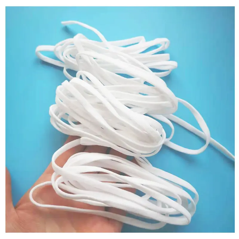 Round Elastic Polyester Braided Nylon Spandex Band Medical Accesories White Macrame Cord 5mm Flat Earloop For Face Mask