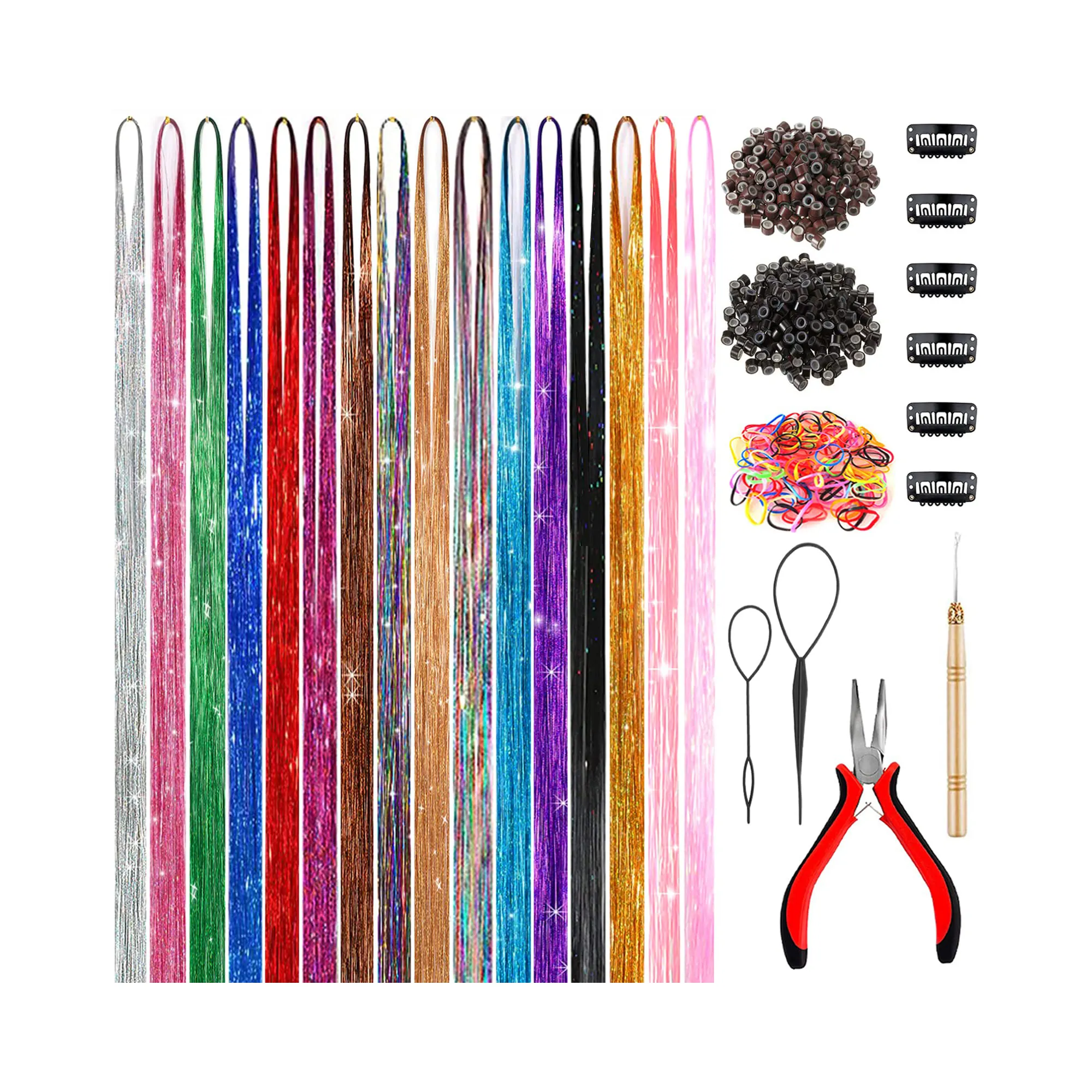48 pollici Glitter Hair Tinsel extension Kit 16 colori 4800 ciocche con strumenti resistente al calore parrucchino per donna ragazze bambini