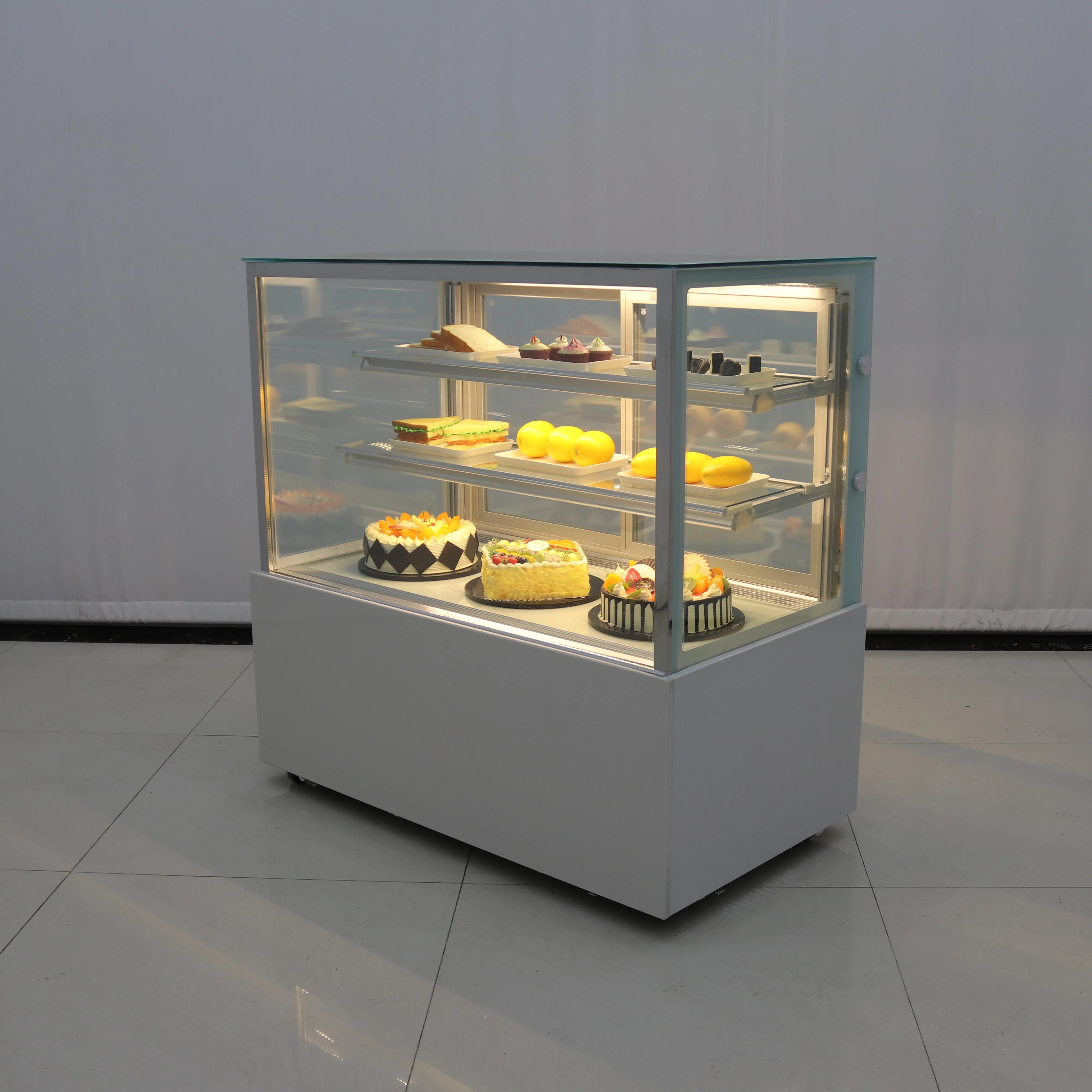 0.9m 1.2m 1.5m 1.8m verre incurvé droit dos ouvert présentoirs à gâteaux réfrigérés/présentoir à pain/présentoir à gâteaux