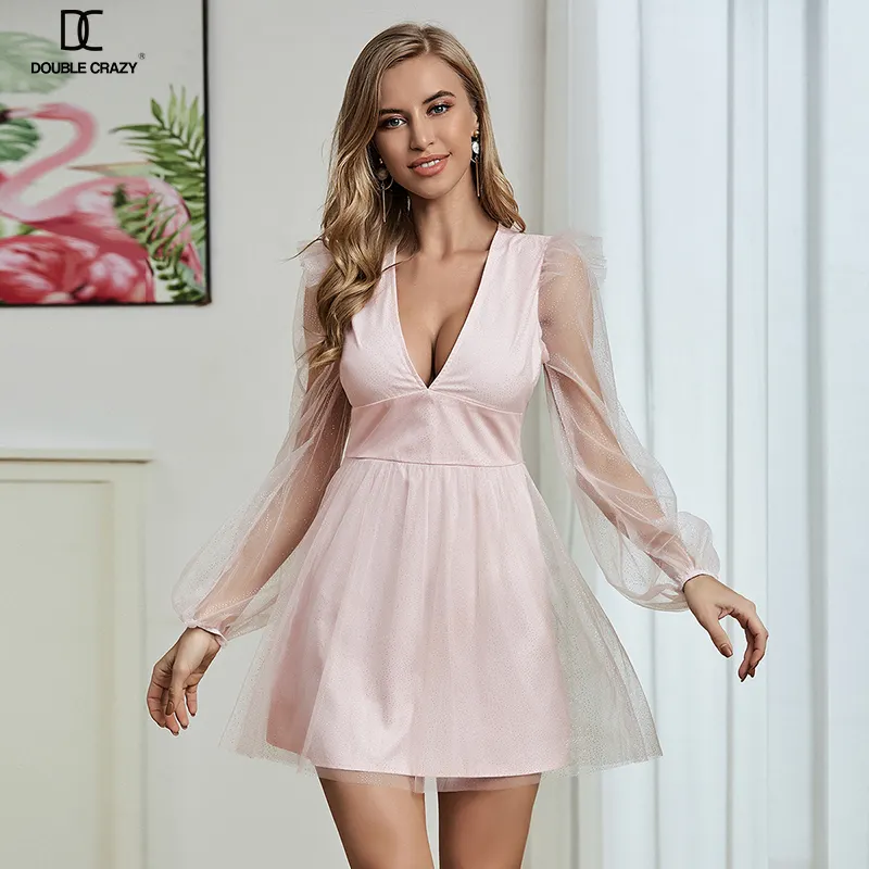 Weixin-ropa de verano para mujer, vestidos de gasa de manga rosa, OEM, doble Crazy