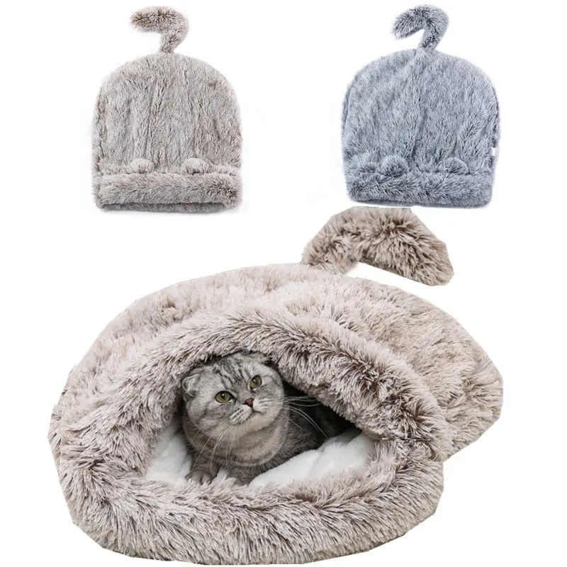 겨울 애완 동물 침대 라운드 고양이 쿠션 하우스 2 1 자기 온난화 고양이 자루 아늑한 수면 가방 바구니 작은 고양이 개