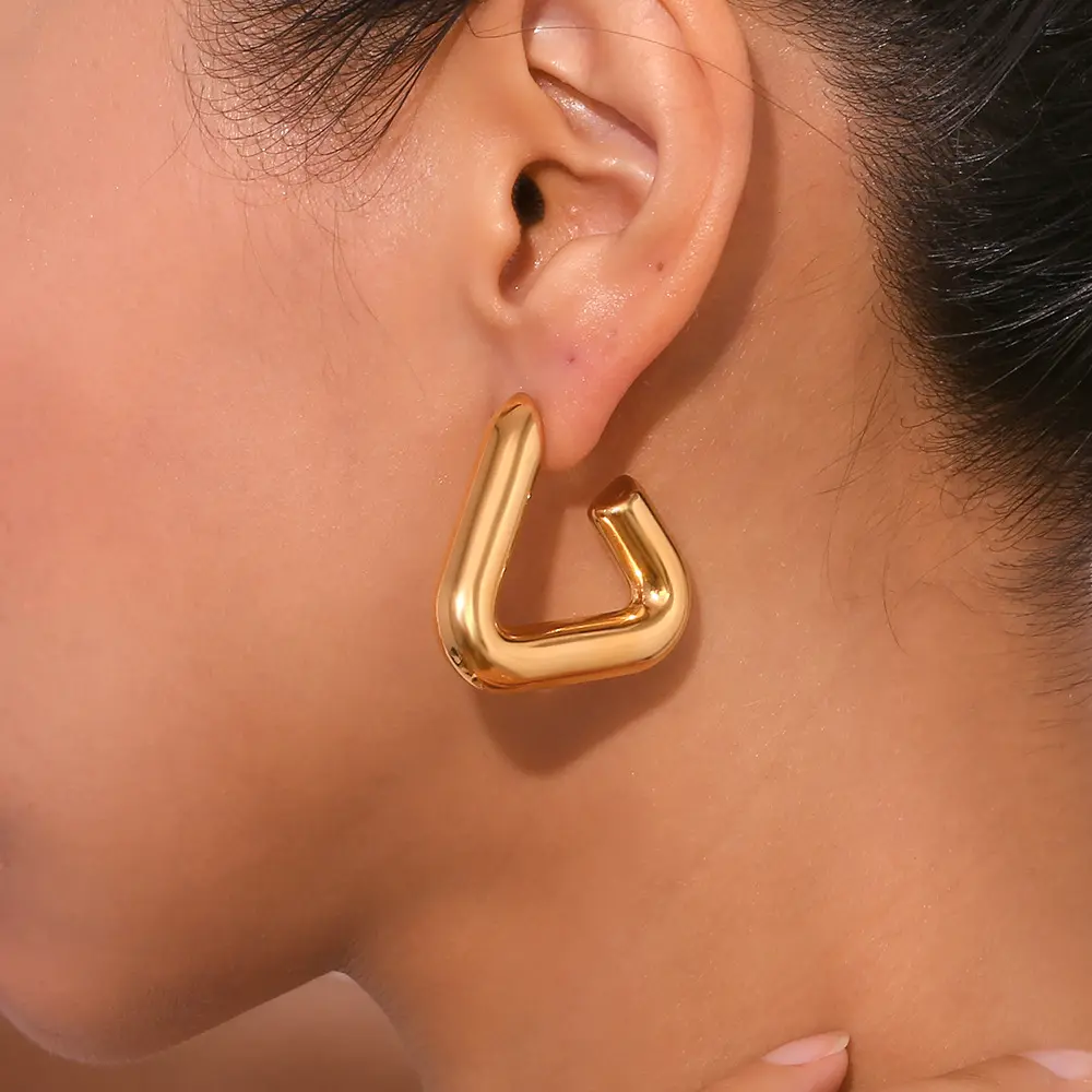 Joyería sin deslustre, aros de oro chapado en oro de 18 quilates, pendientes de acero inoxidable, joyería de marca, pendientes de aro huecos triangulares para mujer