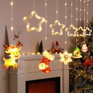 2023 Tiktokストッククリスマスペンタクルカーテン屋外装飾ストリングライト<span class=keywords><strong>Led</strong></span>スターつららスノーマンサンタクロースライト