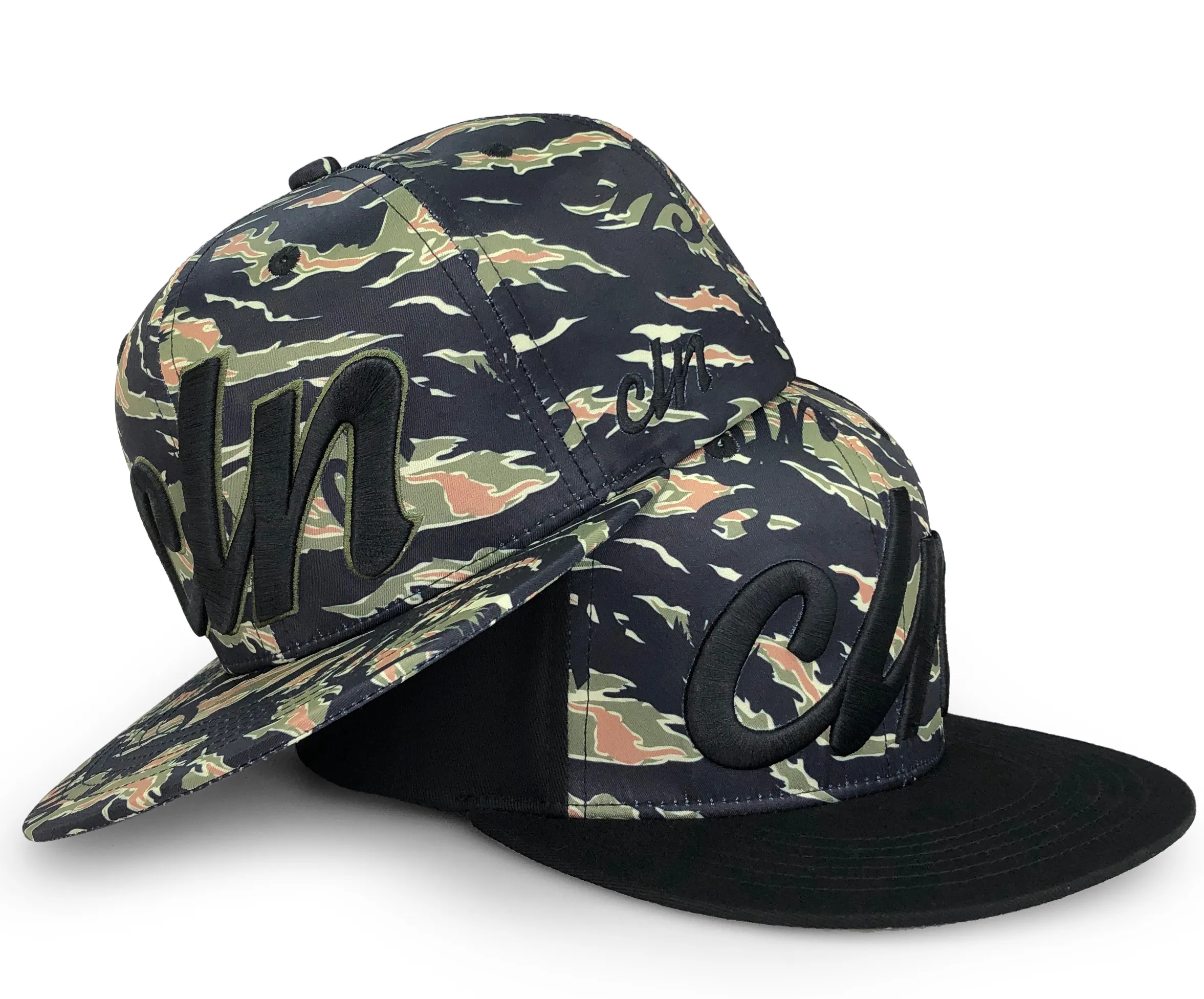 Di alta qualità Custom 6 pannello vuoto Snapback Camo Flat Bill Trucker cappello mimetico tattico cacciatore giungla nero Camo