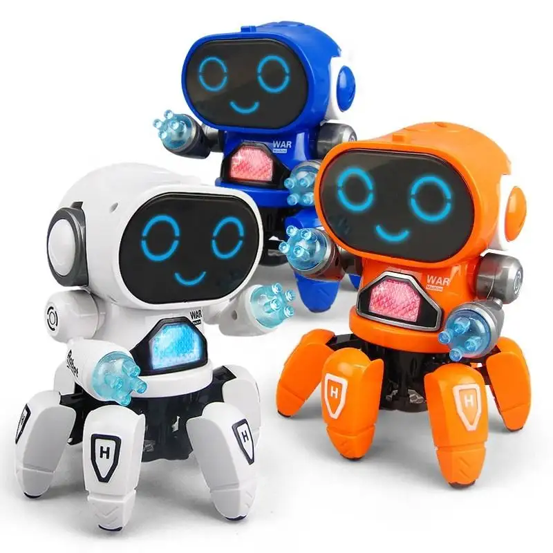 Умный мультяшный Электронный Робот-гуманоид, умный робот с шестью когтями, ходячий механический танцующий робот с легкой музыкой