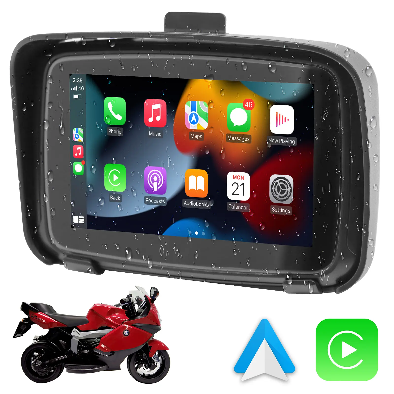 Topnavi Motorrad GPS Navigator Wasserdichter 5-Zoll-Touchscreen Dual BT Eingebauter Lautsprecher Motorrad Carplay und Android Auto