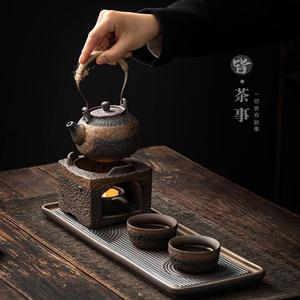 日式暖茶迷你套装中国功夫茶具一壶两杯石器茶壶茶托陶瓷茶具 - Product Image 2