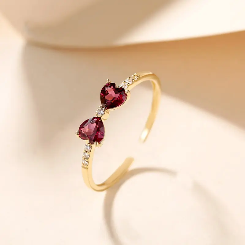 Luxury Love Heart Finger Rings Wedding Jewelry 14k Gold Plated Red Ruby Stone 925 Sterling Sliver Rings