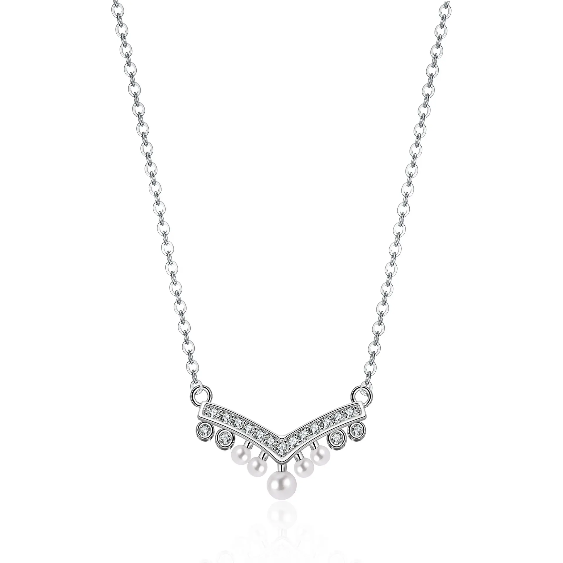 Модный V-образный жемчуг Муассанит кулон 925 стерлингового серебра ожерелье светлая Роскошная цепочка ключицы