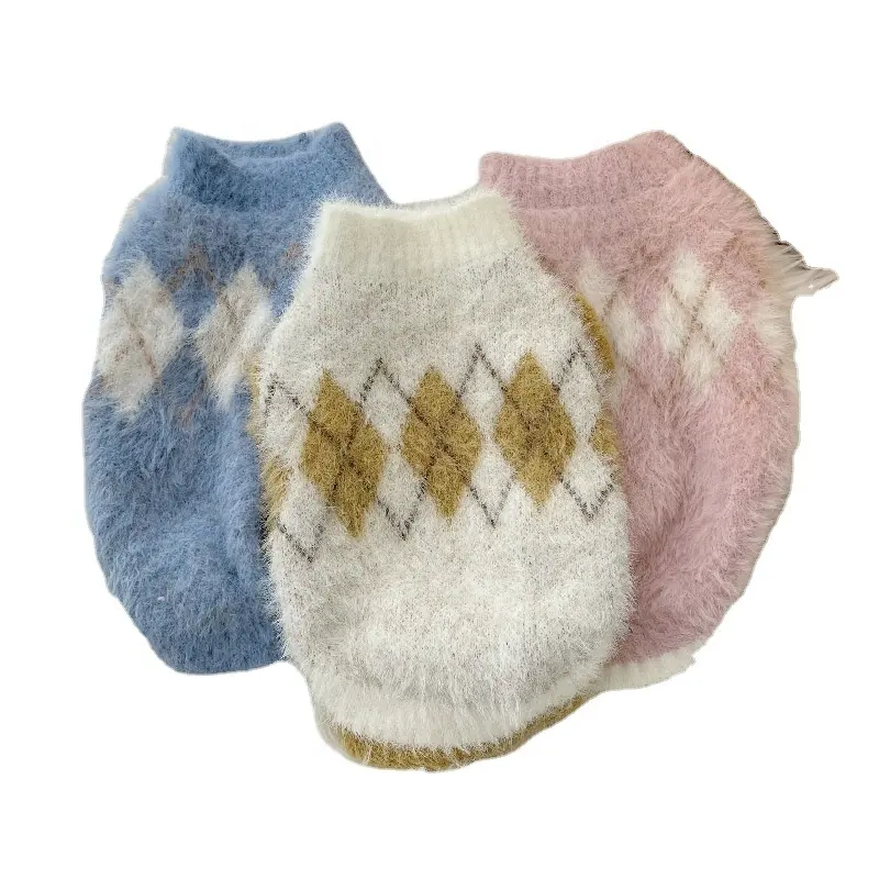 Eco Friendly Confortável Respirável Quente Outono Inverno Roupas de Malha Pet Cat Dog Sweater Embalagem Personalizada Faux Fur CLASSIC Print