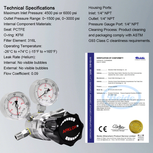 316L thép không gỉ áp suất cao điều chỉnh khí 6000 psig cho công nghiệp Hệ thống khí OEM/ODM dịch vụ CE & ISO9001 chứng nhận - Product Image 3