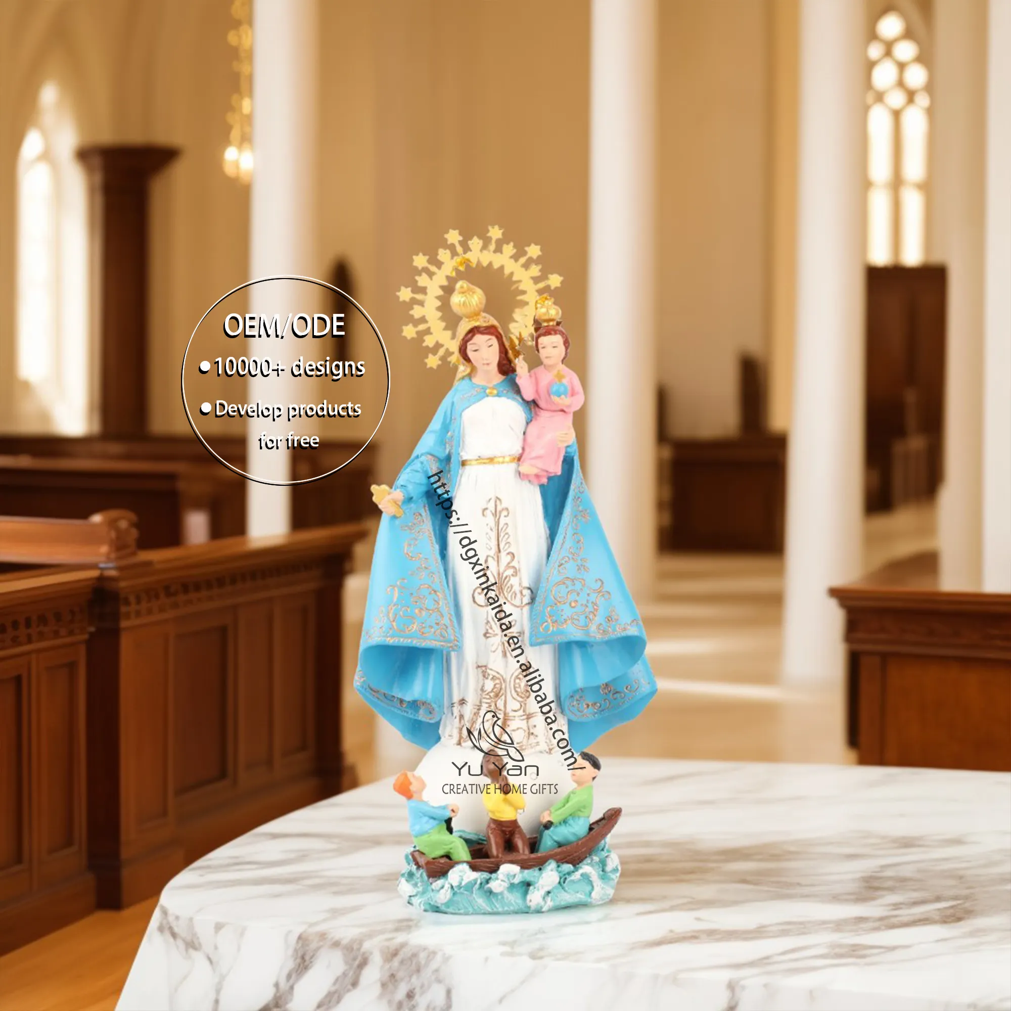 फैक्टरी थोक कैथोलिक धार्मिक मूर्तियाँ राल ईसाई मैरी मूर्ति मूर्तिकला मूर्ति ईसाई पवित्र सजावट मूर्तियाँ