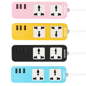 Customized <strong>Multi</strong> Plug Power <strong>Socket</strong> with <strong>3</strong> USB Ports <strong>and</strong> <strong>2</strong> Ways Universal Extension Cable Yellow Color Power Strip - Product Image 6