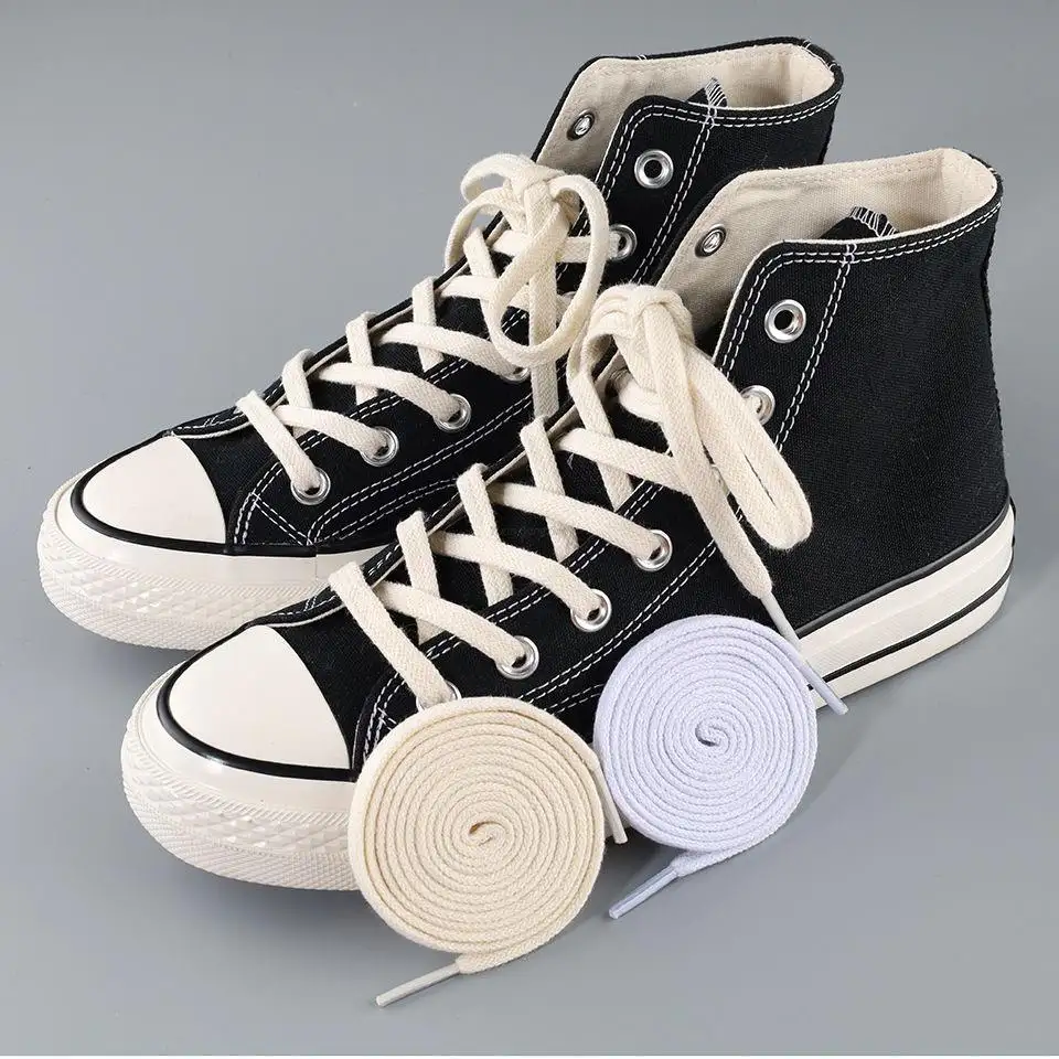 Cordones planos de algodón para zapatillas, cordones de lona para zapatos de hombre y mujer, blanco, negro y Beige, clásicos