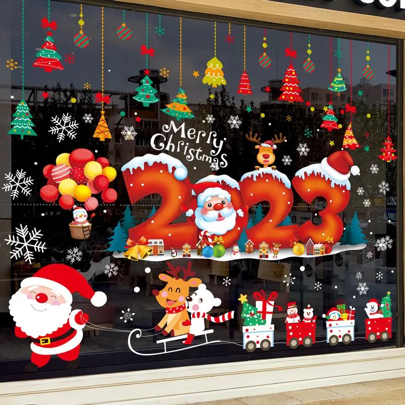 Adesivo decorativo in vinile natalizio personalizzato di alta qualità con rivestimento statico impermeabile per finestre