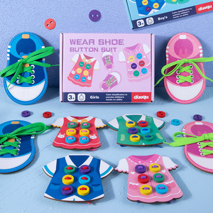 Giocattolo educativo per bambini che imparano la cravatta con stringhe giocattolo per esercizi popolari con abilità pratiche indossare la tuta con bottone per scarpe - Product Image 2