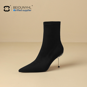 Phụ nữ hiện đại của đầu gối cao vớ khởi động Over-the-Đầu Gối cao gót mũi nhọn Giày co giãn dài vải thời trang phụ nữ khởi động - Product Image 3