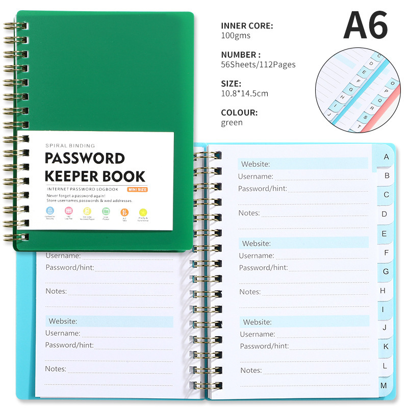 Libreta de contraseñas Pp verde A6