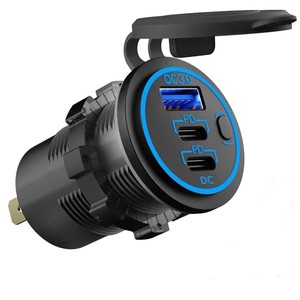12v-24v多3端口双PD3.0 usb-c和快速充电3.0 USB插座插座，带汽车船房车船用电源开关 - Product Image 1