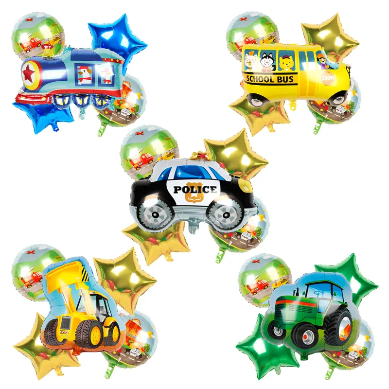 子供の誕生日パーティーの装飾や赤ちゃんのおもちゃのための漫画の自動バルーン列車トラックエンジニアリング車両フォイルバルーン救急車