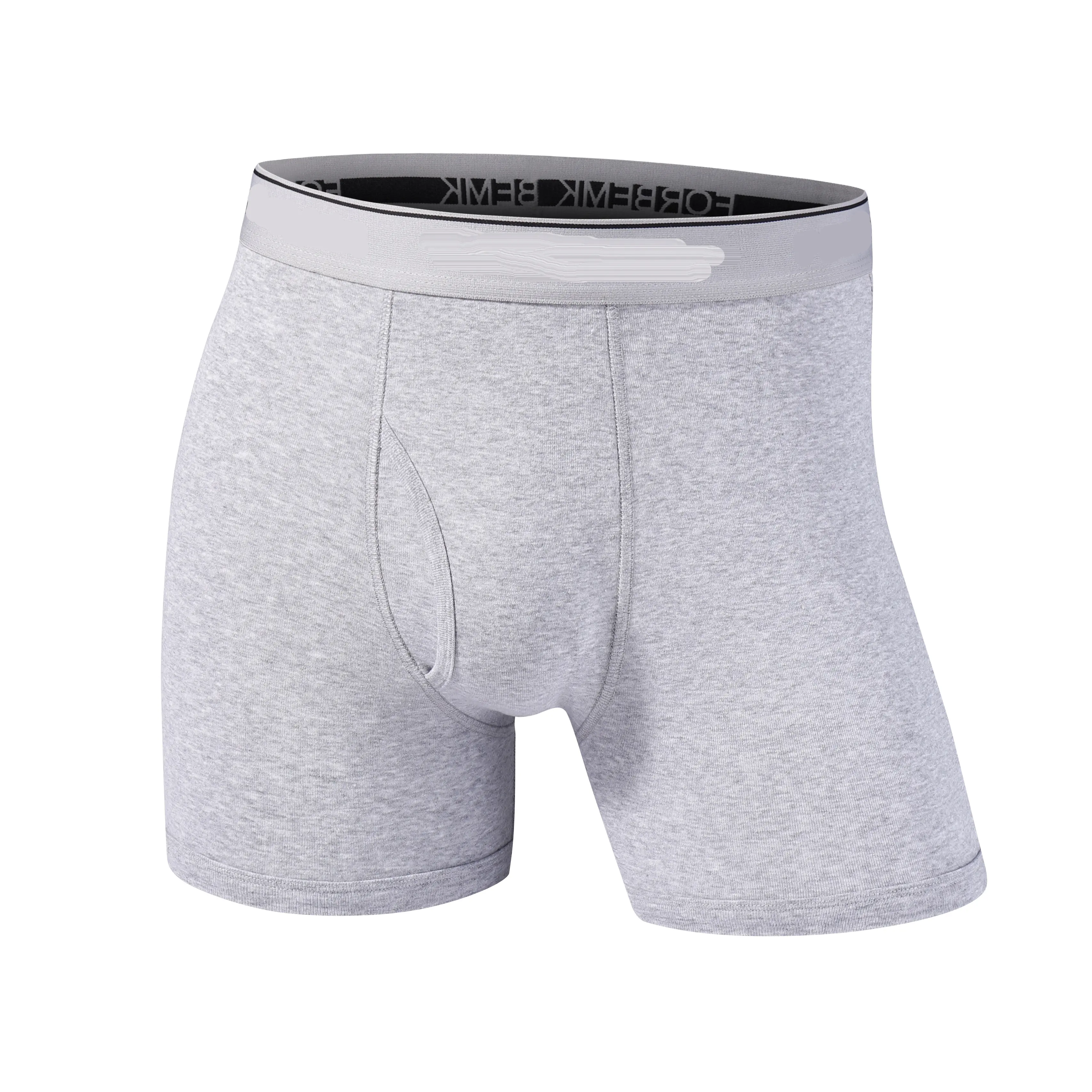 Boxer personnalisé pour hommes sous-vêtements à jambes longues Pack Open Fly Pack Boxer Shorts pour hommes adultes tricoté 100% coton 1pc/sac d'opp