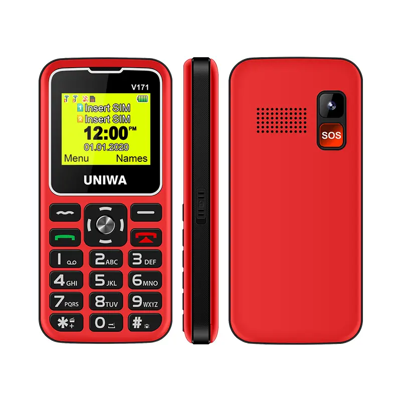UNIWA V171 yaşlılar büyük düğme hücresi telefon çift SIM SOS Bar 2G özellikli cep telefonu