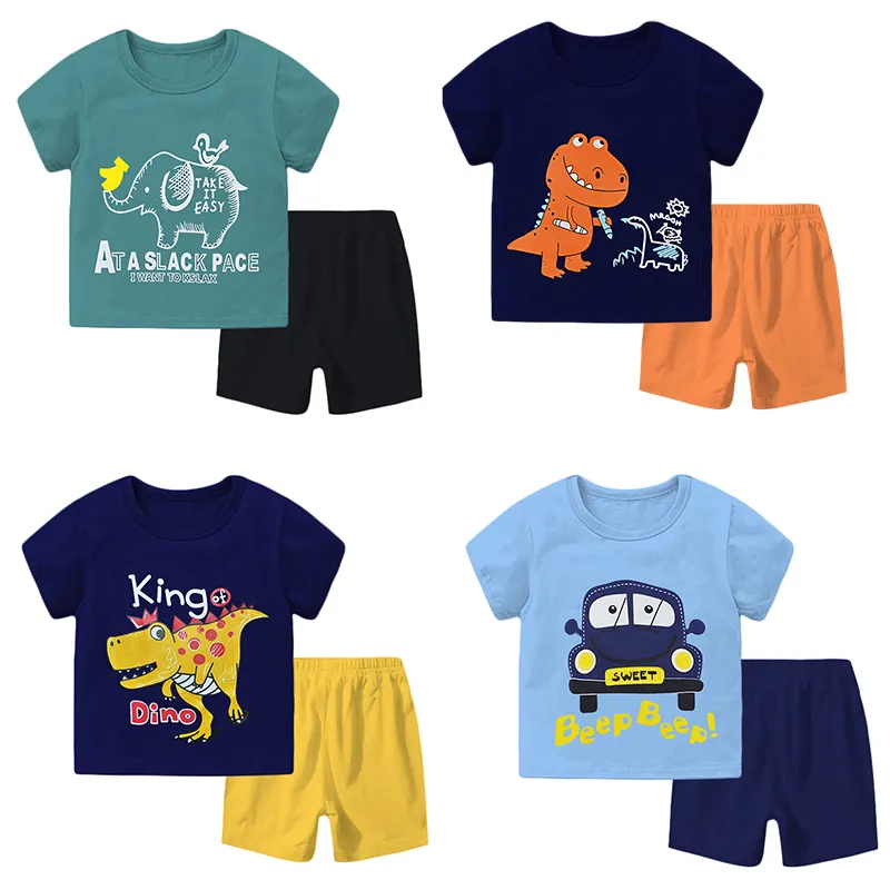 Conjunto de ropa de algodón de manga corta para niños y niñas, Conjunto de camiseta de dibujos animados, 2 uds., verano, nuevo