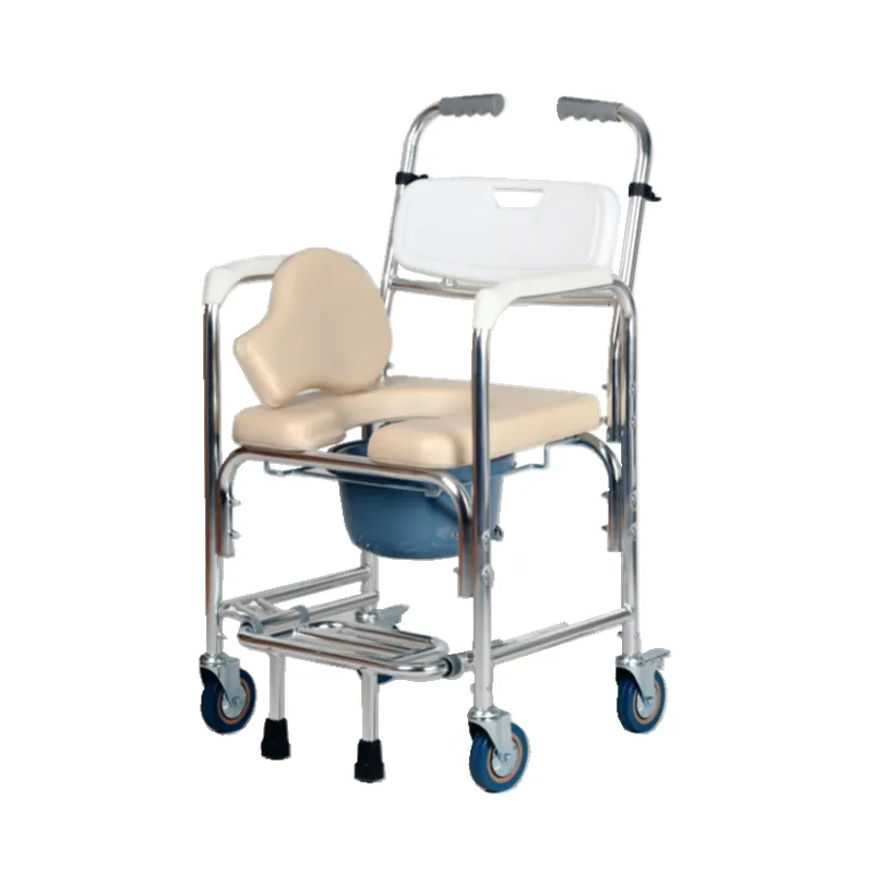 Chaise pliante de toilette, confortable, en aluminium, avec roues, Handicap