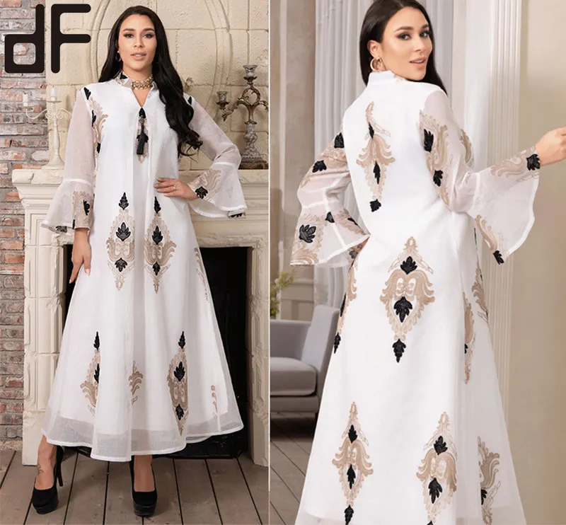 Vestido abaia paquistanês, vestido cafetã elegante estilo branco em dubai alta qualidade
