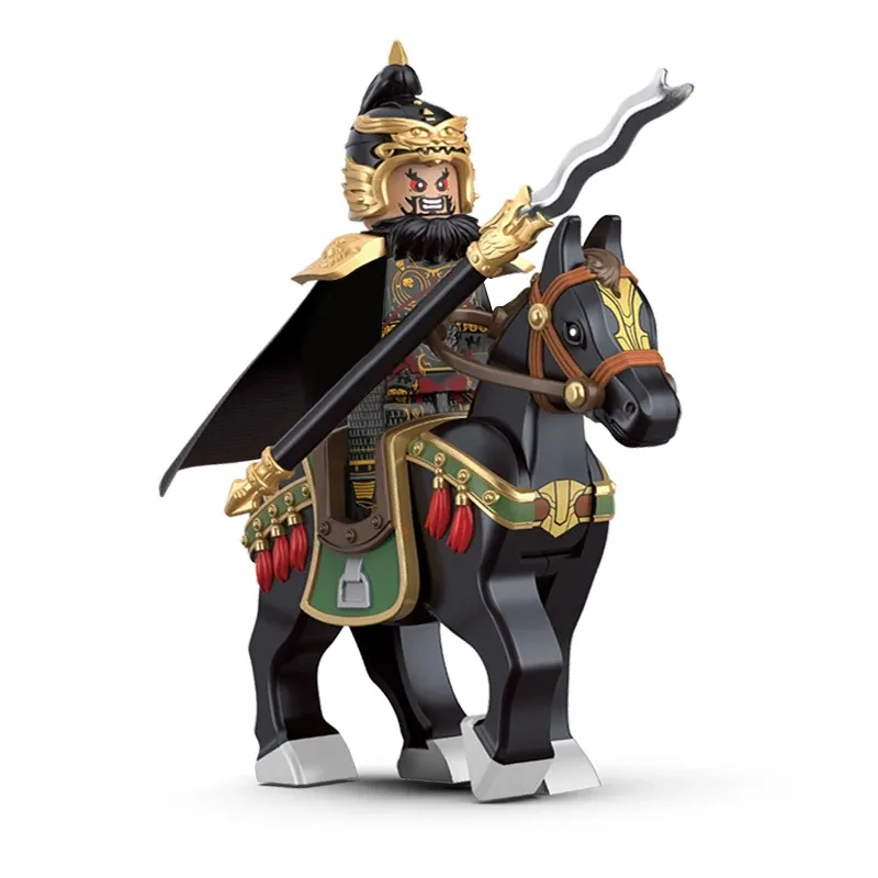 Courage des trois royaumes Mini figurine Zhang Fei cheval de guerre avec arme blocs de construction en plastique pour enfants jouet cadeaux