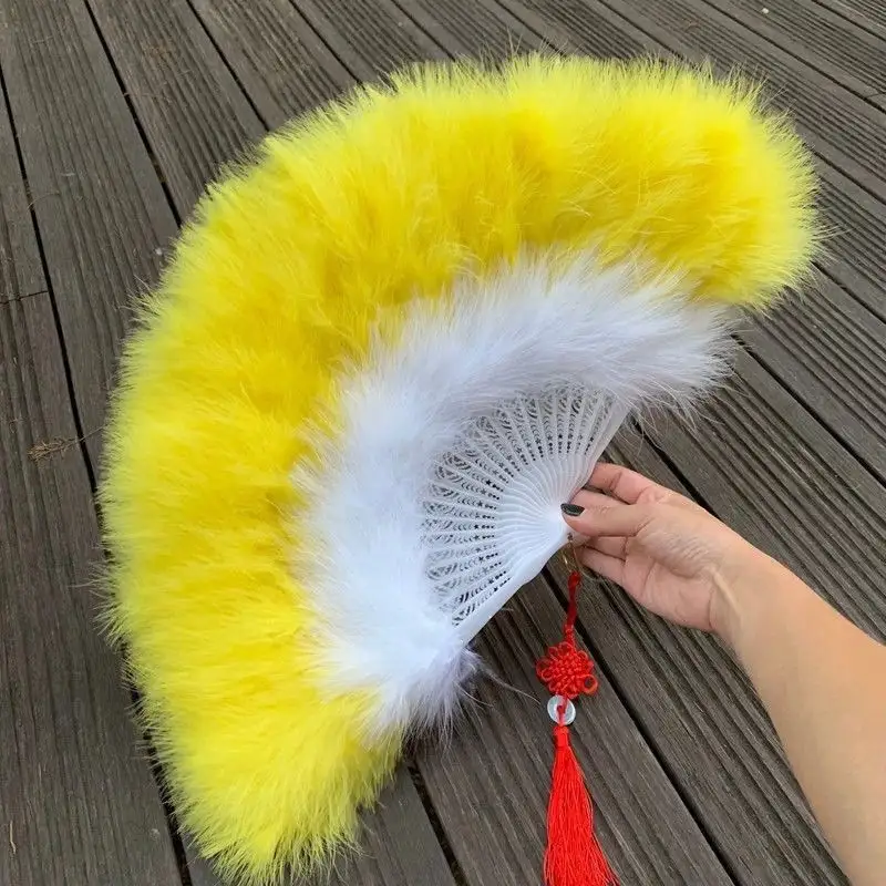 Eco-friendly Ancient Wind Folding Super Fairy Fan Dance Fan Square Dance Show Net Red Marabou Feather Fan