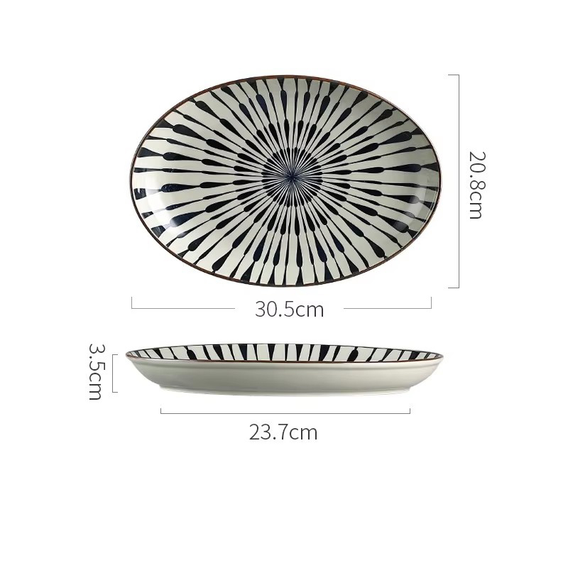 Assiette à poisson 12 pouces - Blanc - Motif gouttes d'eau