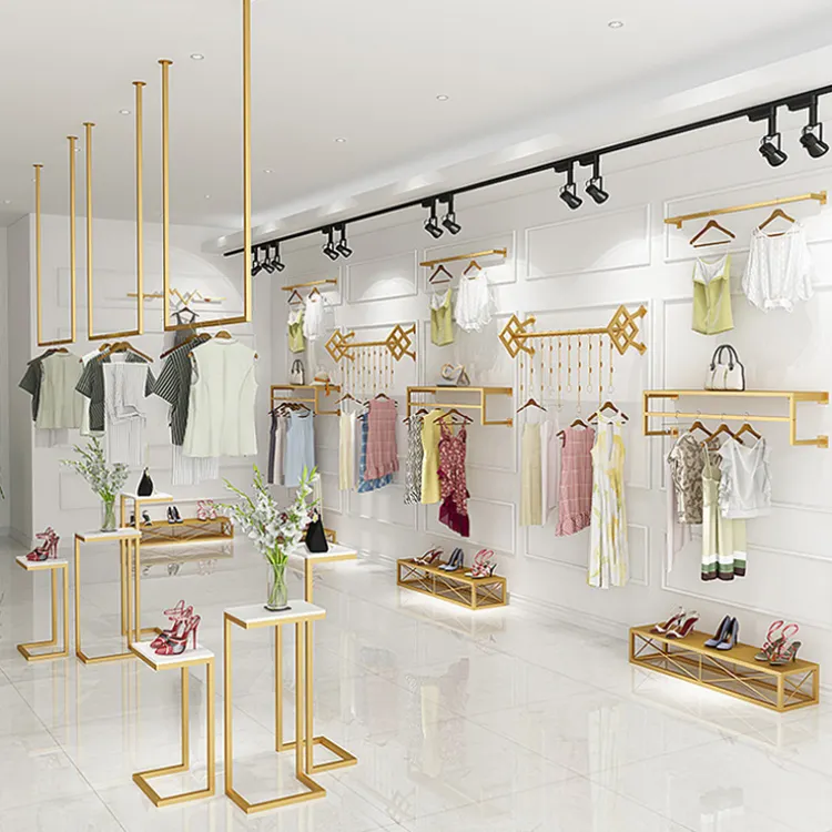 Boutique de mode or vêtement métal mural étagères suspendues support de vêtements pour meubles de magasin de vêtements