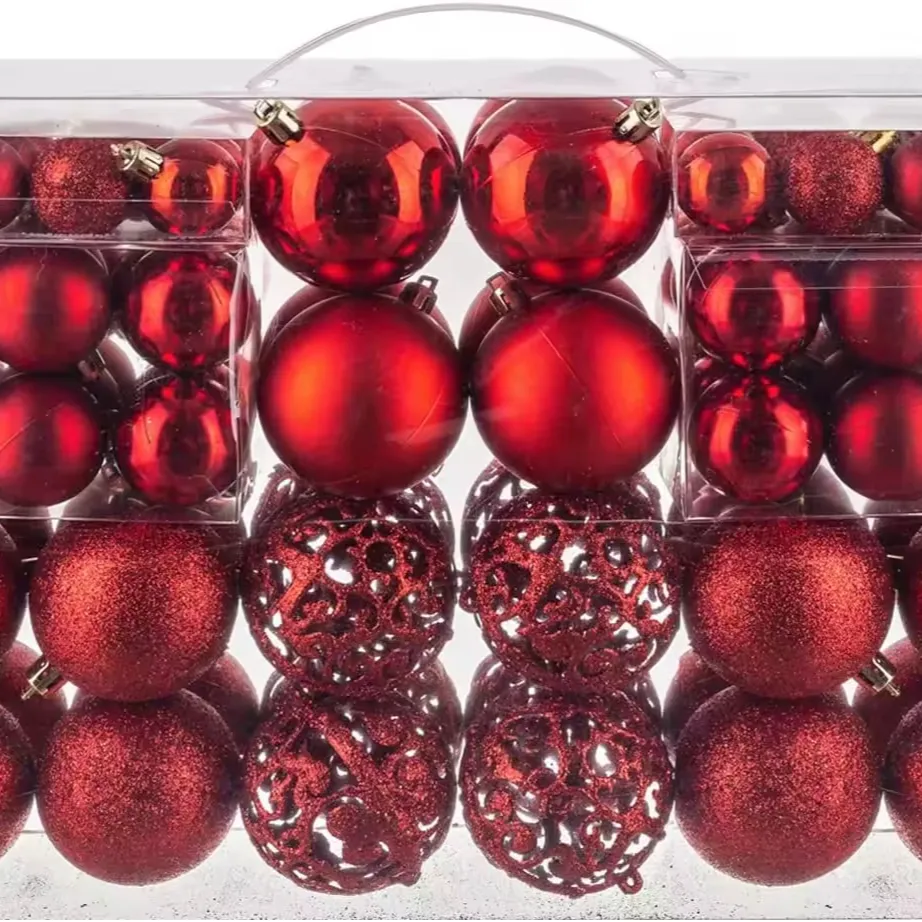 2024 adornos de bolas de Navidad de plástico rojo personalizados al por mayor para decoraciones de árboles de Navidad