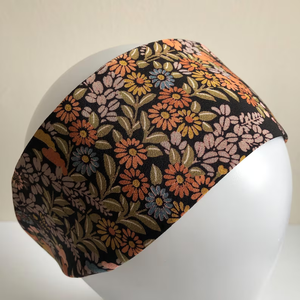 复古日本和服风格发带松紧背或系背秋花黑色丝绸手工礼品女式S-XL