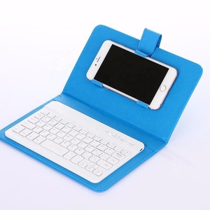 Mini teclado desmontable inalámbrico Bluetooth portátil con Funda de cuero para teléfonos Android